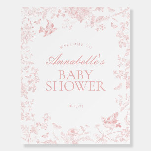 Pink Toile De Jouy Floral Baby Shower Welcome Sign
