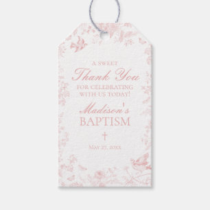Pink Toile De Jouy Floral Baptism Favors Gift Tags