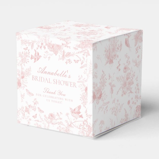 Pink Toile De Jouy Floral Bridal Shower Favor Box (Back Side)