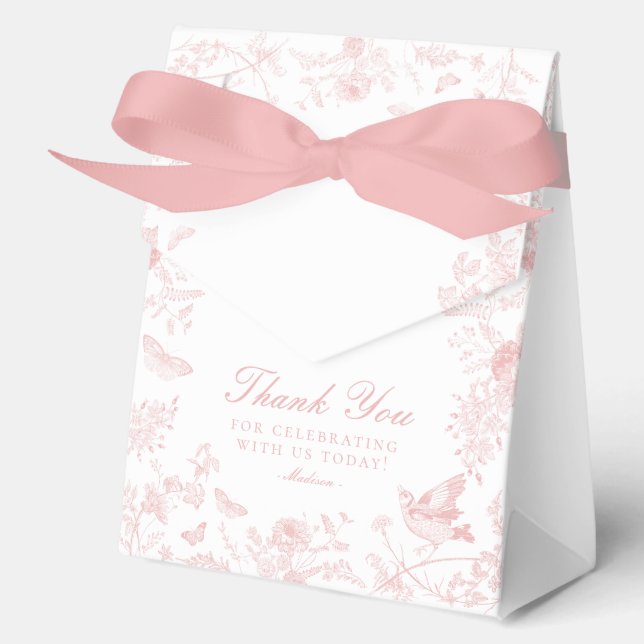 Pink Toile De Jouy Floral Dessert Favor Boxes (Front)