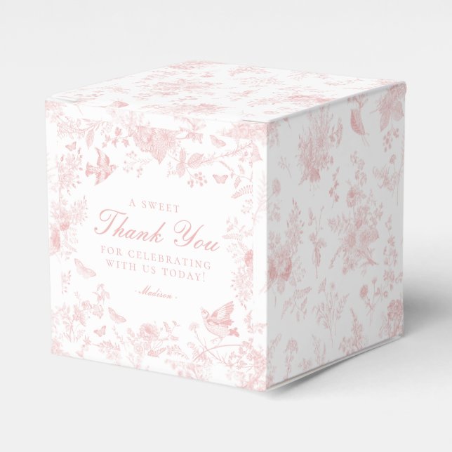 Pink Toile De Jouy Floral Dessert Favor Boxes (Front Side)