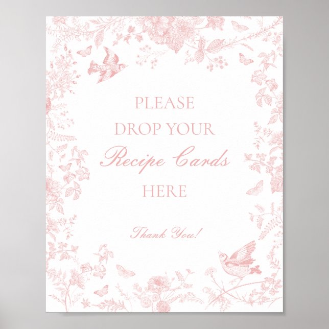 Pink Toile De Jouy Floral Share a Recipe Bridal Poster (Front)