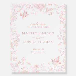 Pink Toile De Jouy Floral Wedding Welcome Sign