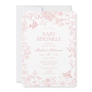 Pink Toile De Jouy French Floral Baby Sprinkle Invitation