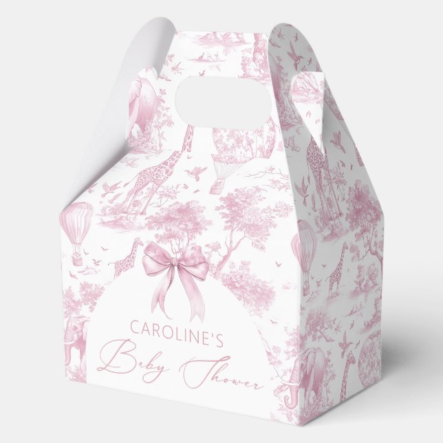 Pink Toile de Jouy Safari Baby Shower Favor Box (Front)
