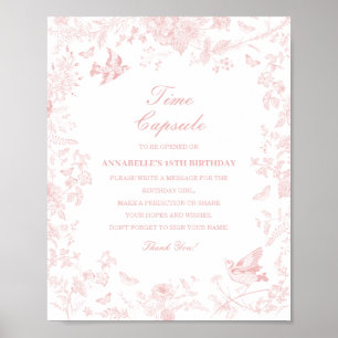 Pink Toile De Jouy Time Capsule Baby Birthday Game Poster