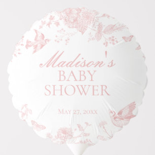 Pink Toile De Jouy Vintage Floral Baby Shower Balloon