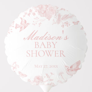 Pink Toile De Jouy Vintage Floral Baby Shower Balloon