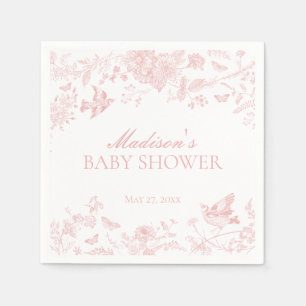 Pink Toile De Jouy Vintage Floral Baby Shower Napkins