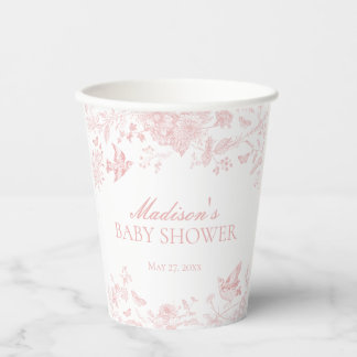 Pink Toile De Jouy Vintage Floral Baby Shower Paper Cups