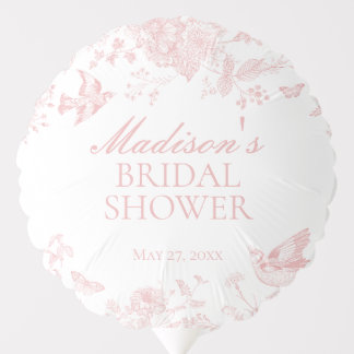 Pink Toile De Jouy Vintage Floral Bridal Shower Balloon