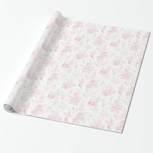Pink Toile De Jouy Vintage Floral Chinoiserie Wrapping Paper
