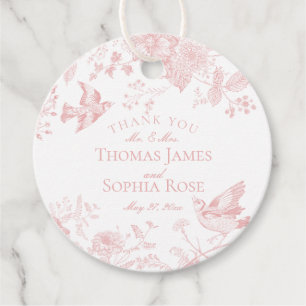 Pink Toile De Jouy Vintage Floral Wedding Favor Tags