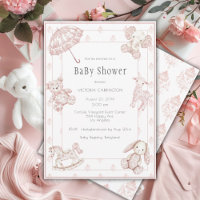 Pink Toile Elegant Girl Baby Shower