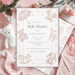 Pink Toile Elegant Girl Baby Shower Invitation