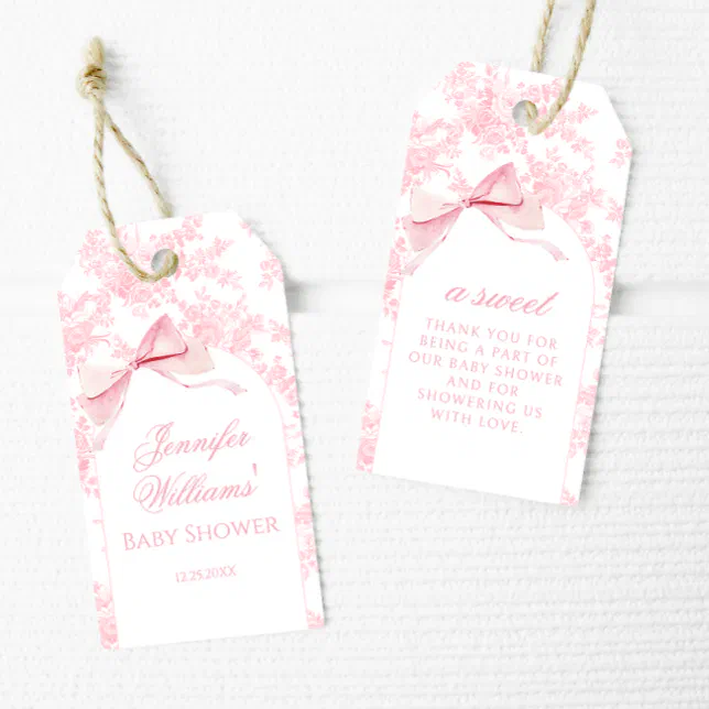 Pink Toile Floral Baby Girl Shower Thank You Gift Tags | Zazzle