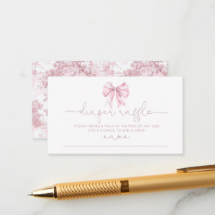 Pink Toile French bow Diaper raffle ticket Enclosure Card