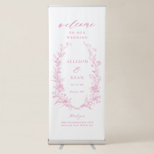 Pink Toile French Floral Wedding Welcome Retractable Banner