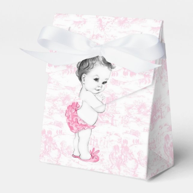 Pink Toile Girl Baby Shower Favor Boxes (Front Side)