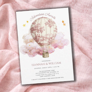 Pink Toile Hot Air Balloon Baby Shower Invitation