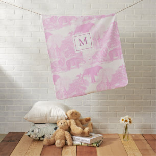 Pink Toile Jungle Animals Chinoiserie Baby Boy Blanket