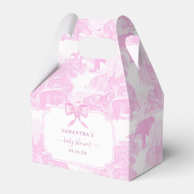Pink Toile Jungle Animals Safari Chinoiserie  Favor Boxes (Front Side)