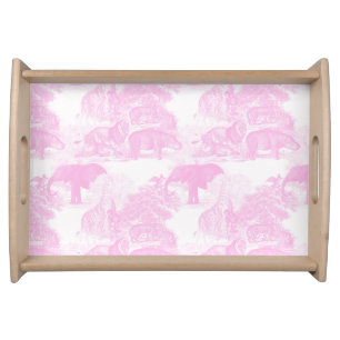 Pink Toile Jungle Animals Safari Chinoiserie Girl Serving Tray