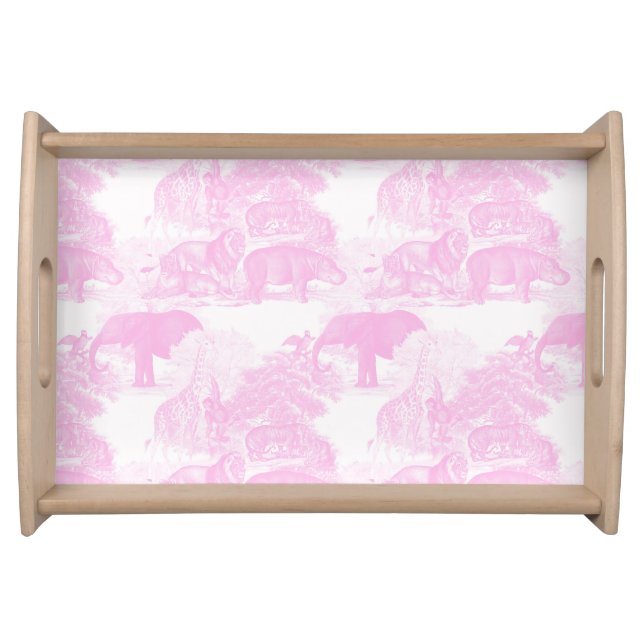 Pink Toile Jungle Animals Safari Chinoiserie Girl Serving Tray (Front)