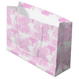 Pink Toile Jungle Animals Safari Chinoiserie Large Gift Bag