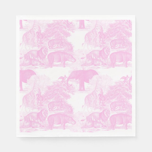 Pink Toile Jungle Animals Safari Chinoiserie Napkins (Front)