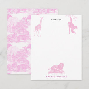 Pink Toile Jungle Animals Safari Chinoiserie Note Card