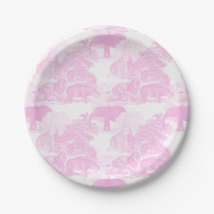 Pink Toile Jungle Animals Safari Chinoiserie Paper Plates