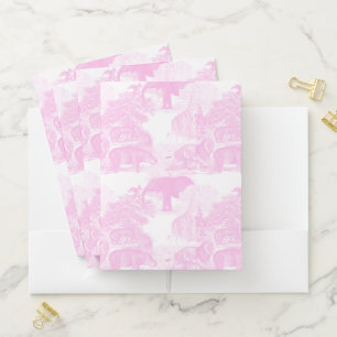 Pink Toile Jungle Animals Safari Chinoiserie Pocket Folder