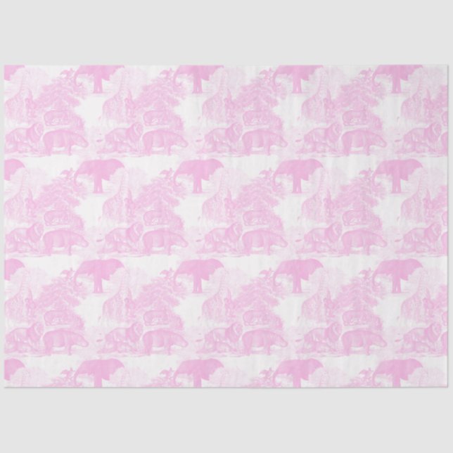 Pink Toile Jungle Animals Safari Chinoiserie Tissue Paper (Front)