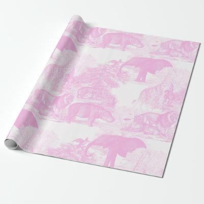 Pink Toile Jungle Animals Safari Chinoiserie Wrapping Paper