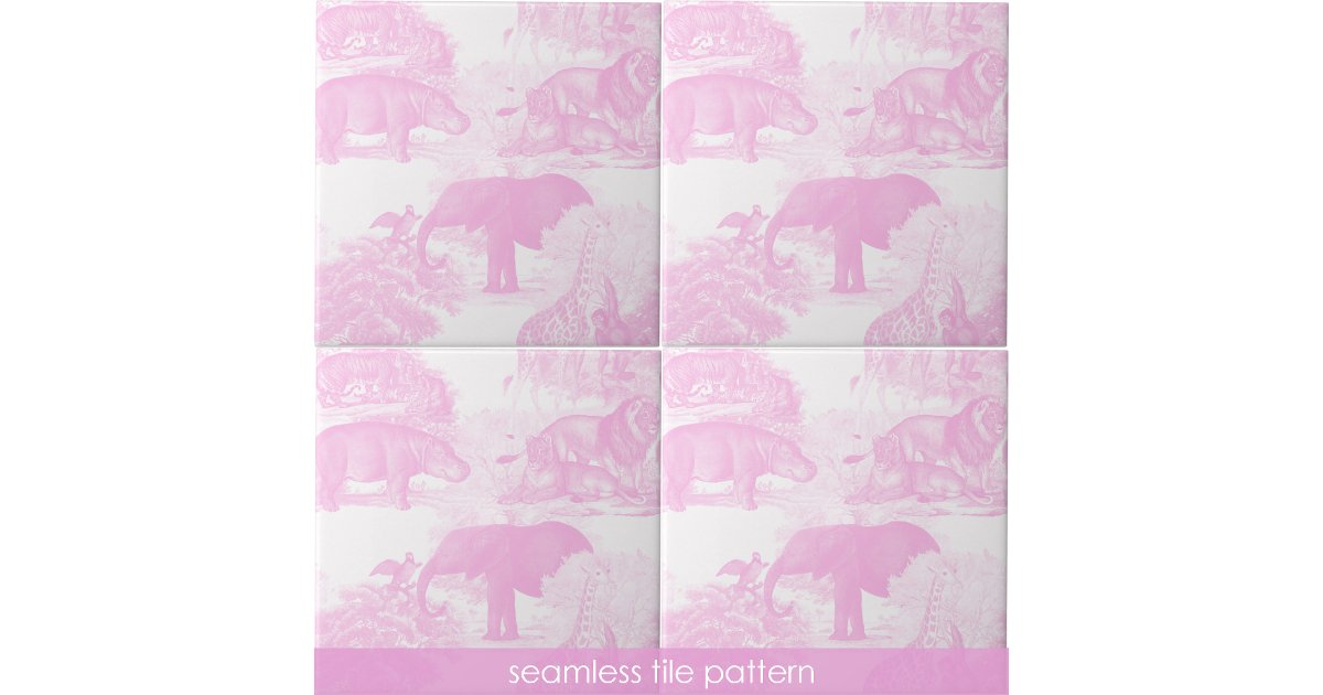 Pink Toile Jungle Animals Safari Seamless Pattern Ceramic Tile | Zazzle