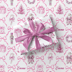 Pink Toile Nutcracker Wrapping Paper Christmas