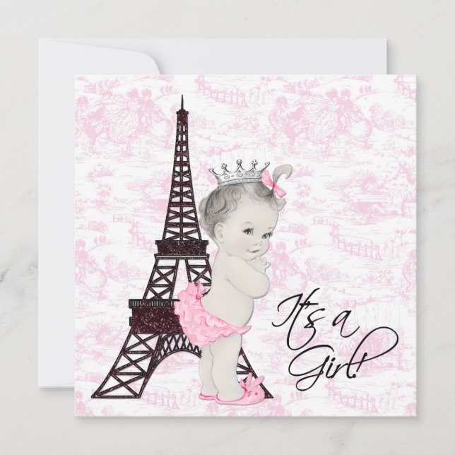 Pink Toile Paris Baby Girl Shower Invitation (Front)