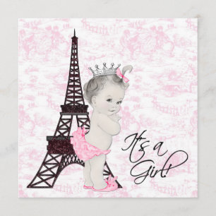 Pink Toile Paris Baby Girl Shower Invitation