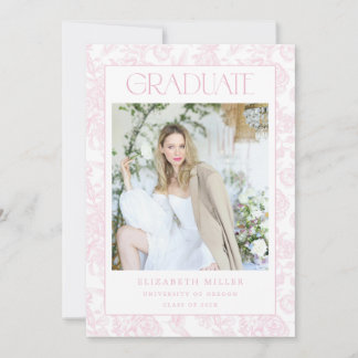 Pink Toile Photo Graduation Announcement Card 