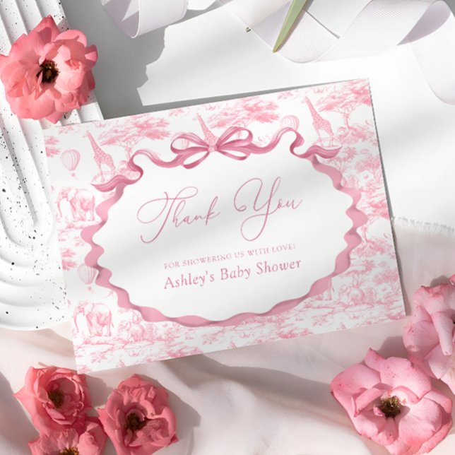 Pink Toile Safari Animals Baby Shower Thank You (Creator Uploaded)