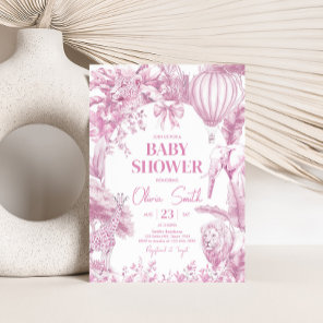 Pink Toile Safari Baby Shower Invitation