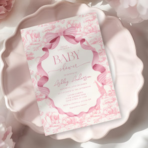 Pink Toile Safari Baby Shower Invitation