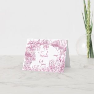 Pink Toile Safari Baby Shower Letterpress Thank You Card