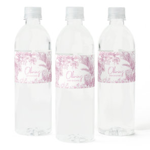 Pink Toile Safari Baby Shower  Water Bottle Label