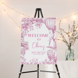 Pink Toile Safari Baby Shower Welcome Sign
