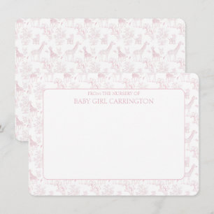 Pink Toile Safari Vintage Personalized  Note Card