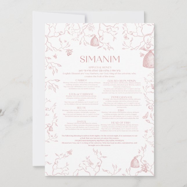 Pink Toile Simanim Card 2023 (Front)