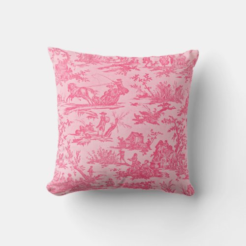 Pink Toile Throw Pillow