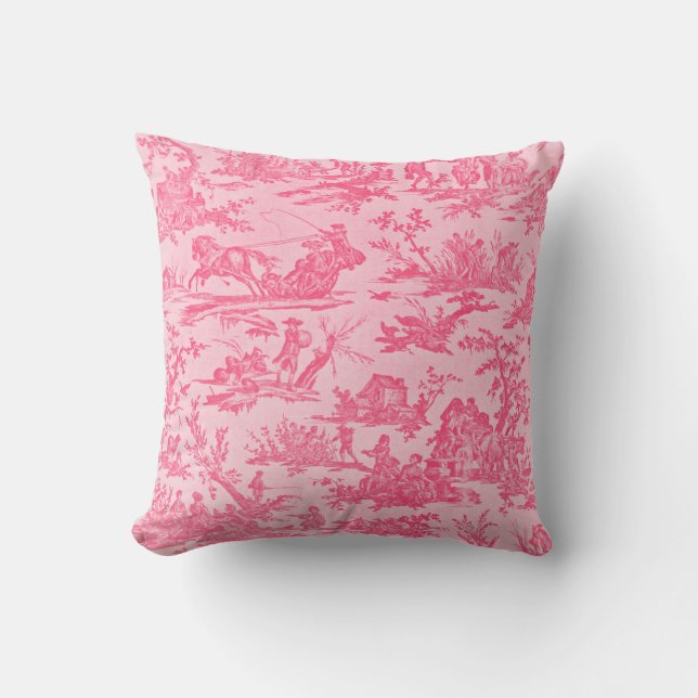 Pink Toile Throw Pillow (Front)
